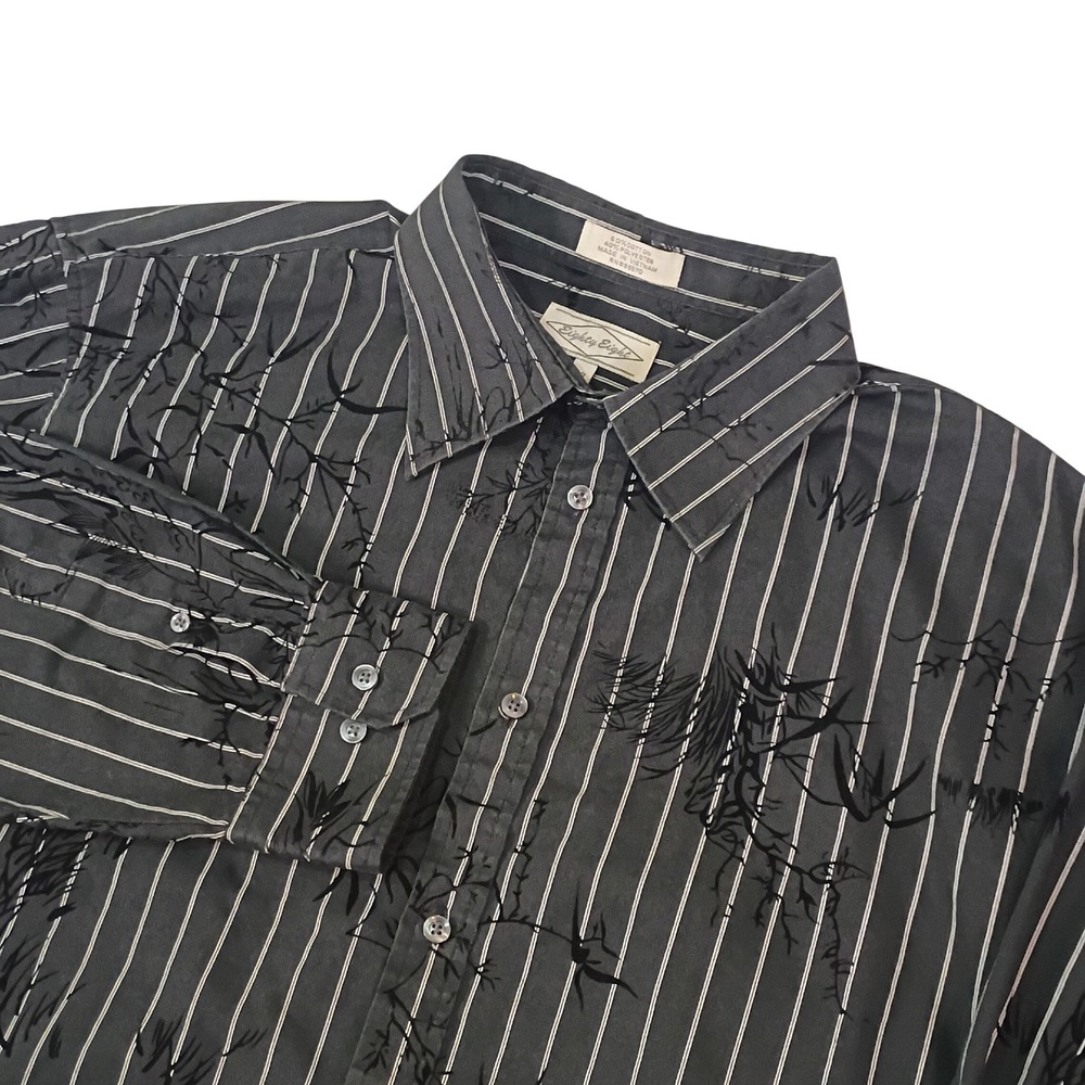 Eighty Eight Mens XXL Button Down Shirt White Pinstripe Black Floral Flocked